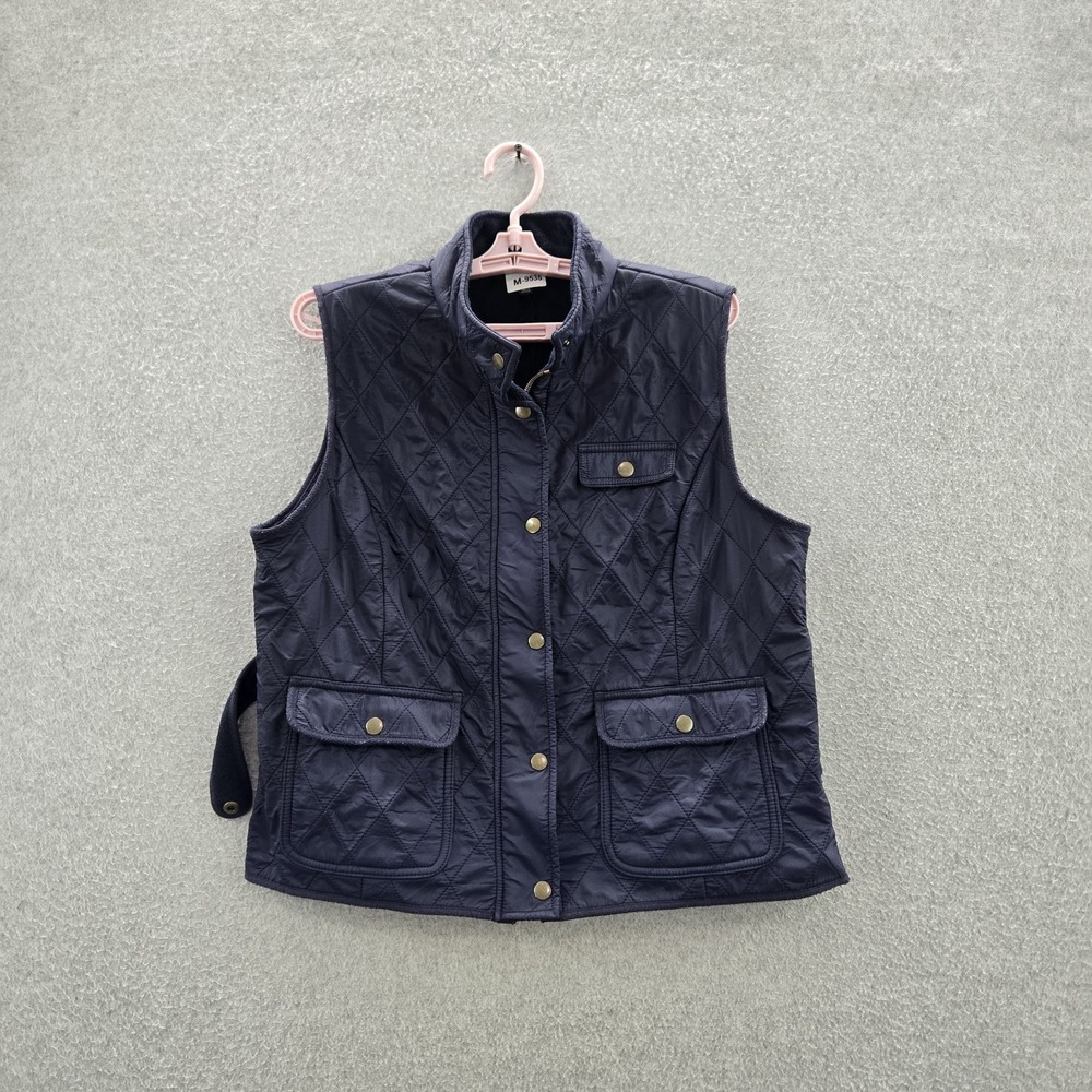 Talbots Women Vest LP Blue Diamond Quilted Fleece Lined Button